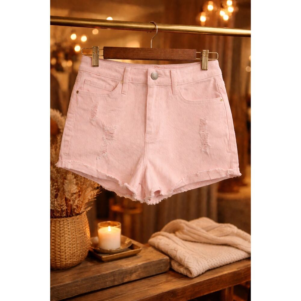 YMI Vintage Dream Pink Distressed High Rise Denim Shorts Size 27 NWT Distresses